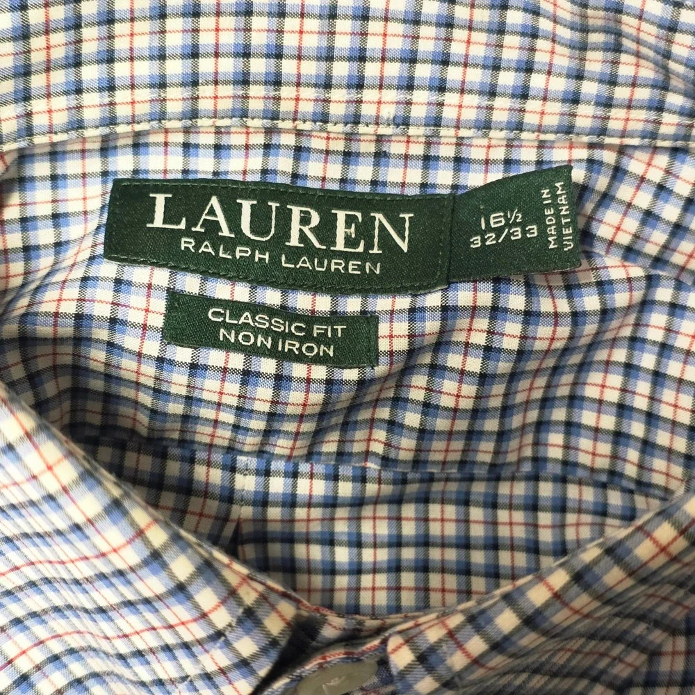 Lauren Ralph Lauren Mens Plaid Checkered Button‎ Down Shirt 16 1/2 32/33